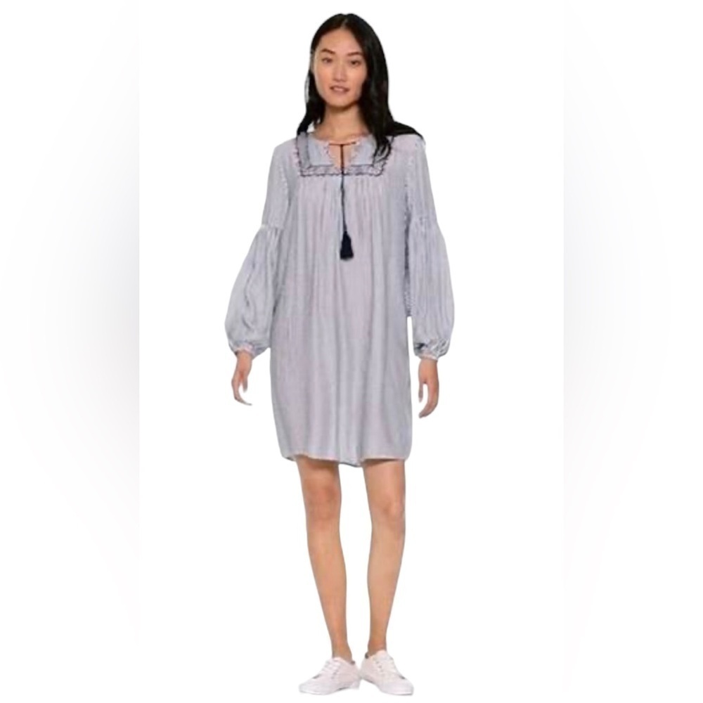 Old Navy Striped Embroidered Shift Dress for Women Size Medium Balloon Sleeves